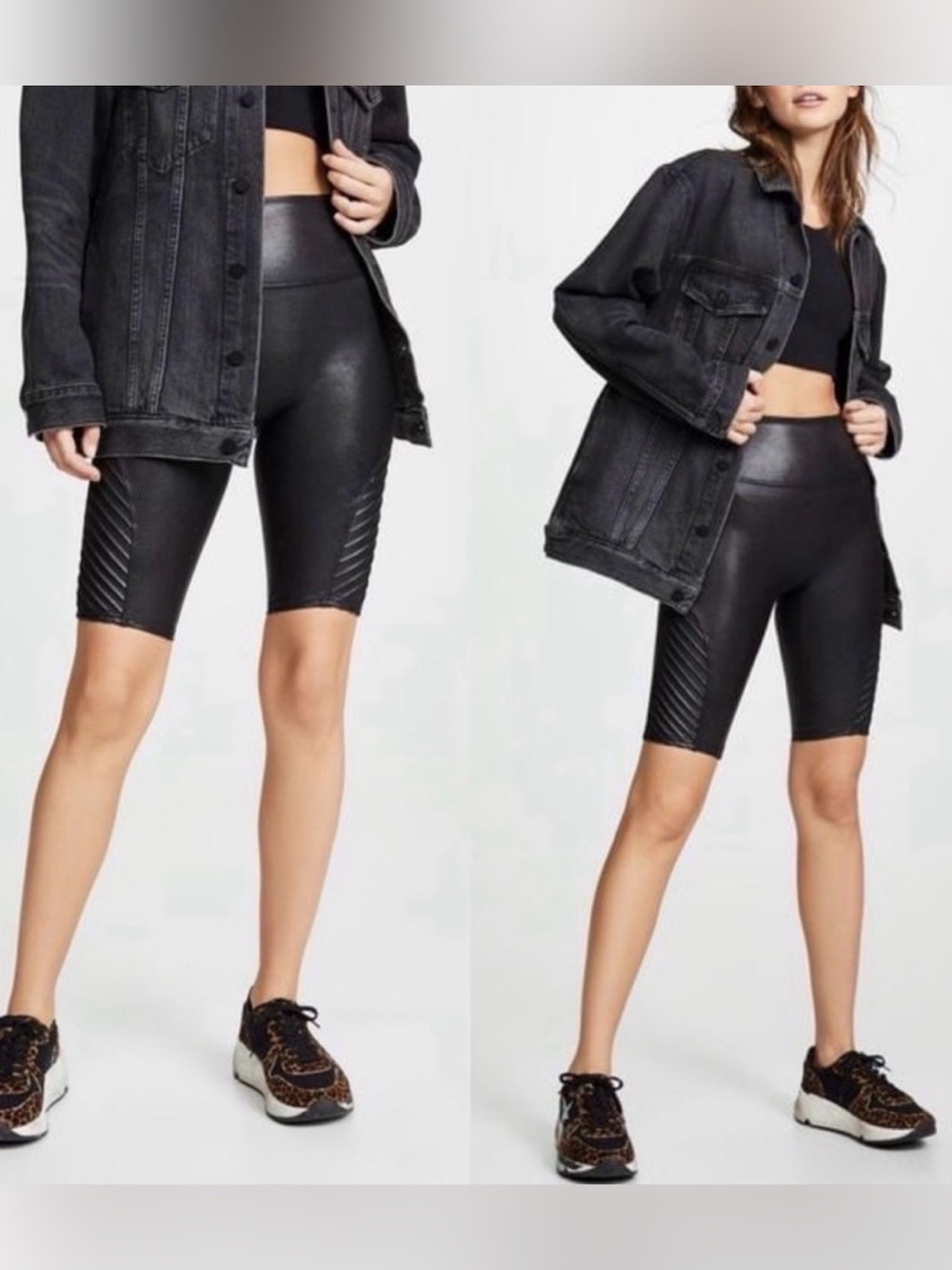SPANX Faux Leather Moto Bike Black Shorts Size XL